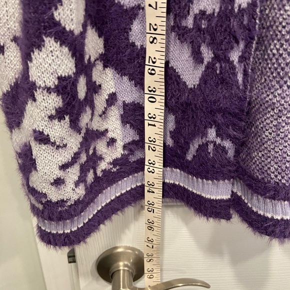 NWOT Serengeti Size L Purple White Fuzzy Oversized Open Front Knit Long Cardigan - Picture 9 of 10